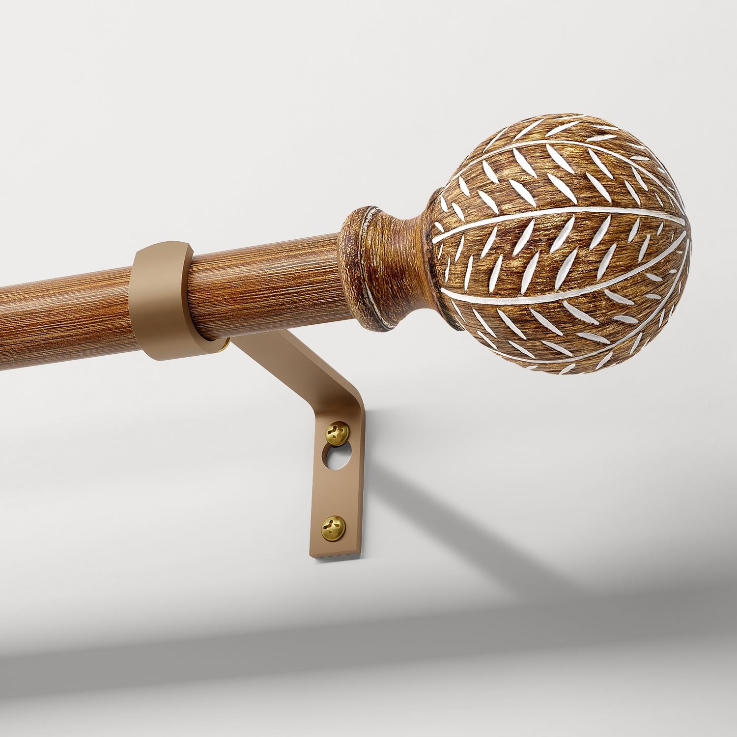 2 Pack Imitation Wood Grain Ball Curtain Rods for Windows 48 to 84 Inch,1 Inch Heavy Duty Adjustable Wood Curtain Rod,Boho Decorative Drapery Rods Set with Brackets,Size:36''-88''