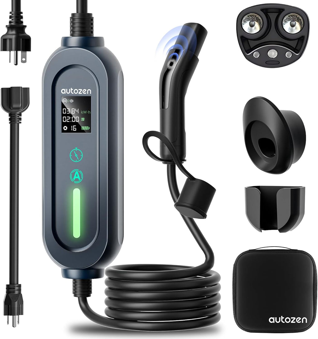 16A Level 1/2 Charger for Tesla [Adjustable Current, Delay Charge & Smart Display] NACS Mobile/Home Charger, NEMA 6-20/5-15 Plug, 110-240V, 21ft Mobile Connector Cable for Model X/Y/3/S/Cybertruck