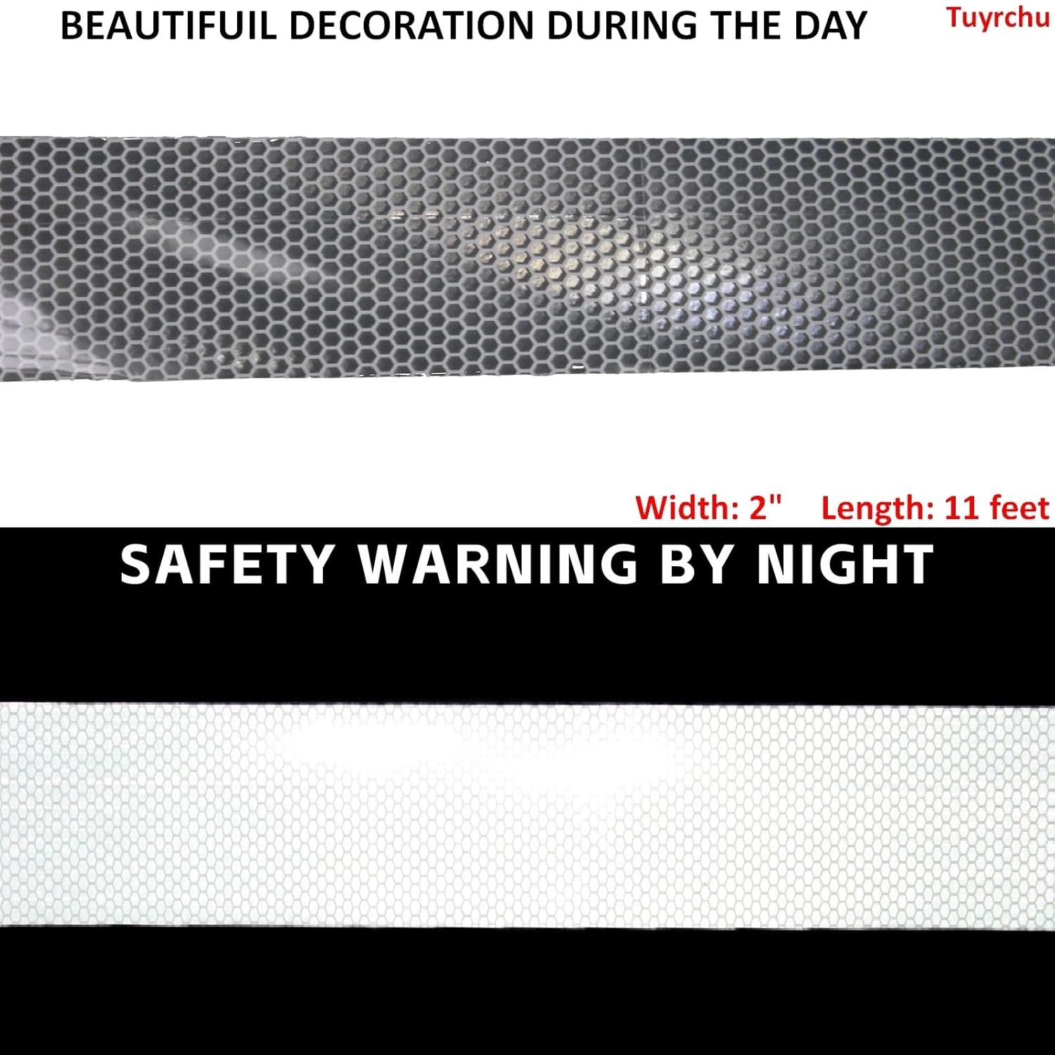 Non Fading Silver Reflective Tape 2 inch Wide, Outdoor Waterproof Safety Adhesive Stickers, High Visibility Industrial Marking Tape (11 feet)
