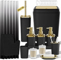 Bathroom Sets with Shower Curtain and Rugs, 27PC Bathroom Accessory Set, Black Bathroom Set, Black and Gold Bathroom Accessories Set with Trash Can, Toilet Brush and Soap Dispensers