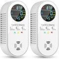 5-in-1 Carbon Monoxide Detectors, Natural Gas Leak Detector, Plug-in & Battery Backup Co Detector, HD Digital Display, CO Gas Temp Humidity Sensor, 2-Pcs, White