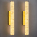 LMQNINE Natural Alabaster Wall Sconces Set of Two Spanish Marble Wall Light Cylinder Modern Gold LED Sconce for Living Room Bedroom Bathroo Stairs（M-2Pack）