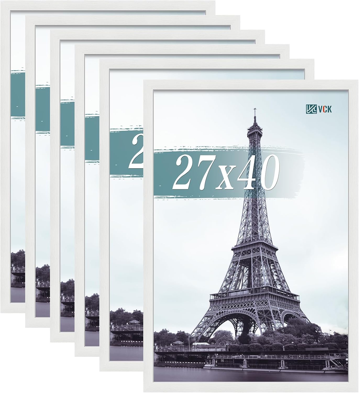 VCK 27x40 Poster Frames white Set of 6, Wide Border Wood Picture Frame, Multi-Directional Display Family Photos, Office Prints, Studio/Gallery Art, Woodgrain Series, Wall Hanging