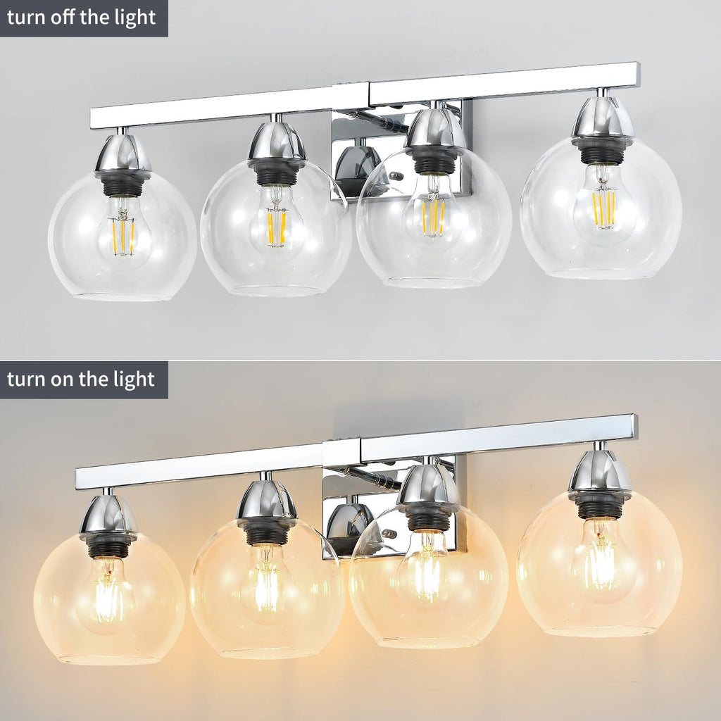 4-Light Bathroom Vanity Light, Silver Wall Sconce with Premium Hand-Crafted Glass, Shatter-Resistant & Enhanced Clarity, Perfect for Mirror, Living Room, Hallway