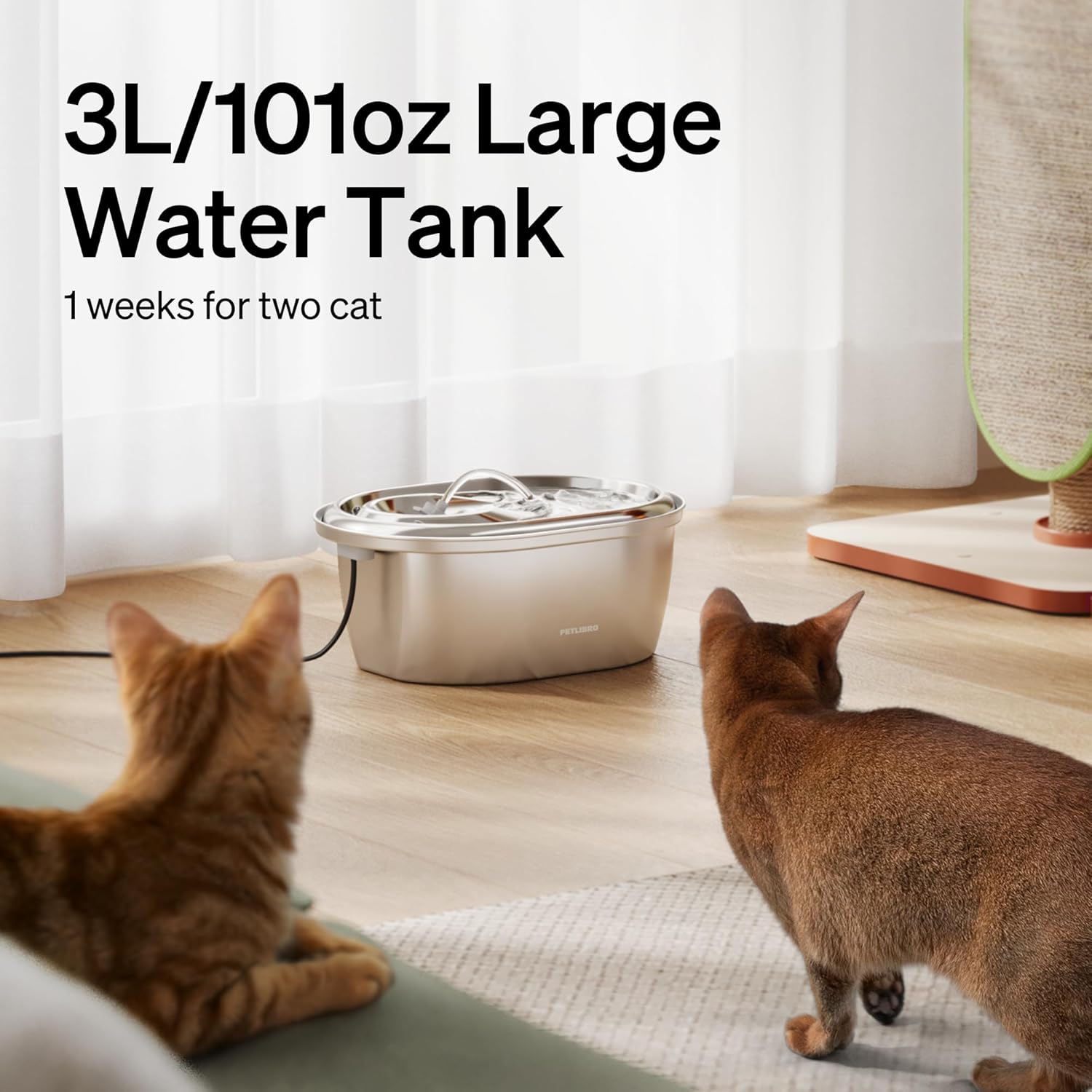PETLIBRO Stainless Steel Cat Water Fountain, 101oz/3L Pet Water Fountain for Cats Inside, Food-Grade Dog Water Fountain, Automatic Water Dispenser with 4 Filters & 4 Sponges