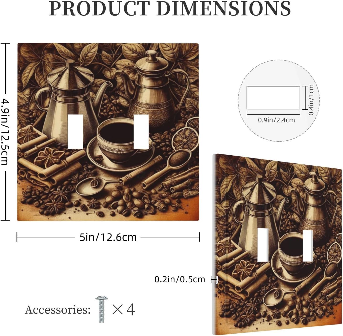 Decorative Light Switch Cover Plate Vintage Coffee Beans Leaf Cup 2 Gang Wall Plate Oversized Double Toggle Two Switch Wall Cover Plate Dual Device Faceplate