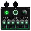 MKING 6 Gang Marine Switch Panel - Waterproof Rocker Switches with USB & Type-C Charger, Circuit Breaker, Digital Voltmeter, and Power Socket, Compatible with 12V-24V Vehicles