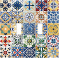 Decorative Switch Plates Moroccan Traditional Mexican Talavera Til 2 Gang Double Toggle Outlet Light Switch Cover Wall Plate Electrical Faceplate for Kitchen Home Decor