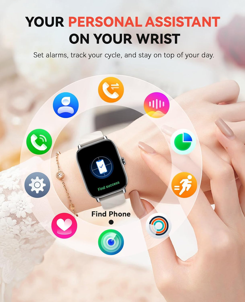 Smart Watches Fitness Tracker for Men Women with Step Counter, Sleep Calorie Monitor, Pedometer, IP68 Waterproof, 120+ Sports for iPhone Android, 1.91” Touchscreen Smartwatch (Casual, Starlight, 1.91)