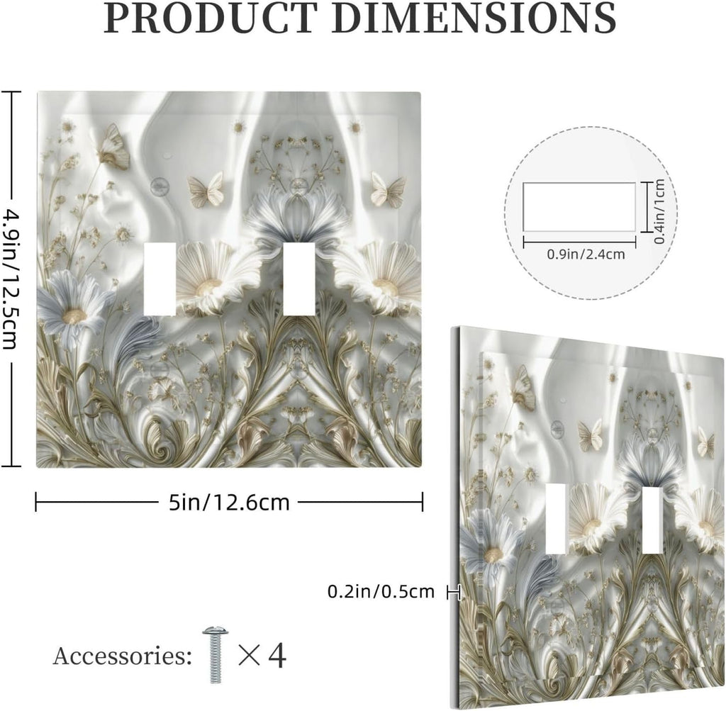 Artistic Floral Plant 2 Gang Double Toggle Decorative Light Switch Covers Electrical Faceplate Switch Plates for Bathroom Kitchen Home
