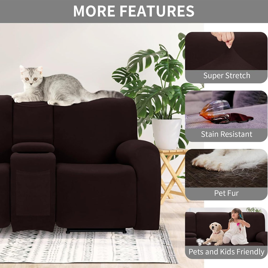 Easy-Going 100% Waterproof Recliner Cover Additional Seat Cover for Reclining Couch, Stretch Sofa Covers Washable Furniture Protector for Kids & Pets, 1 Seat, Chocolate
