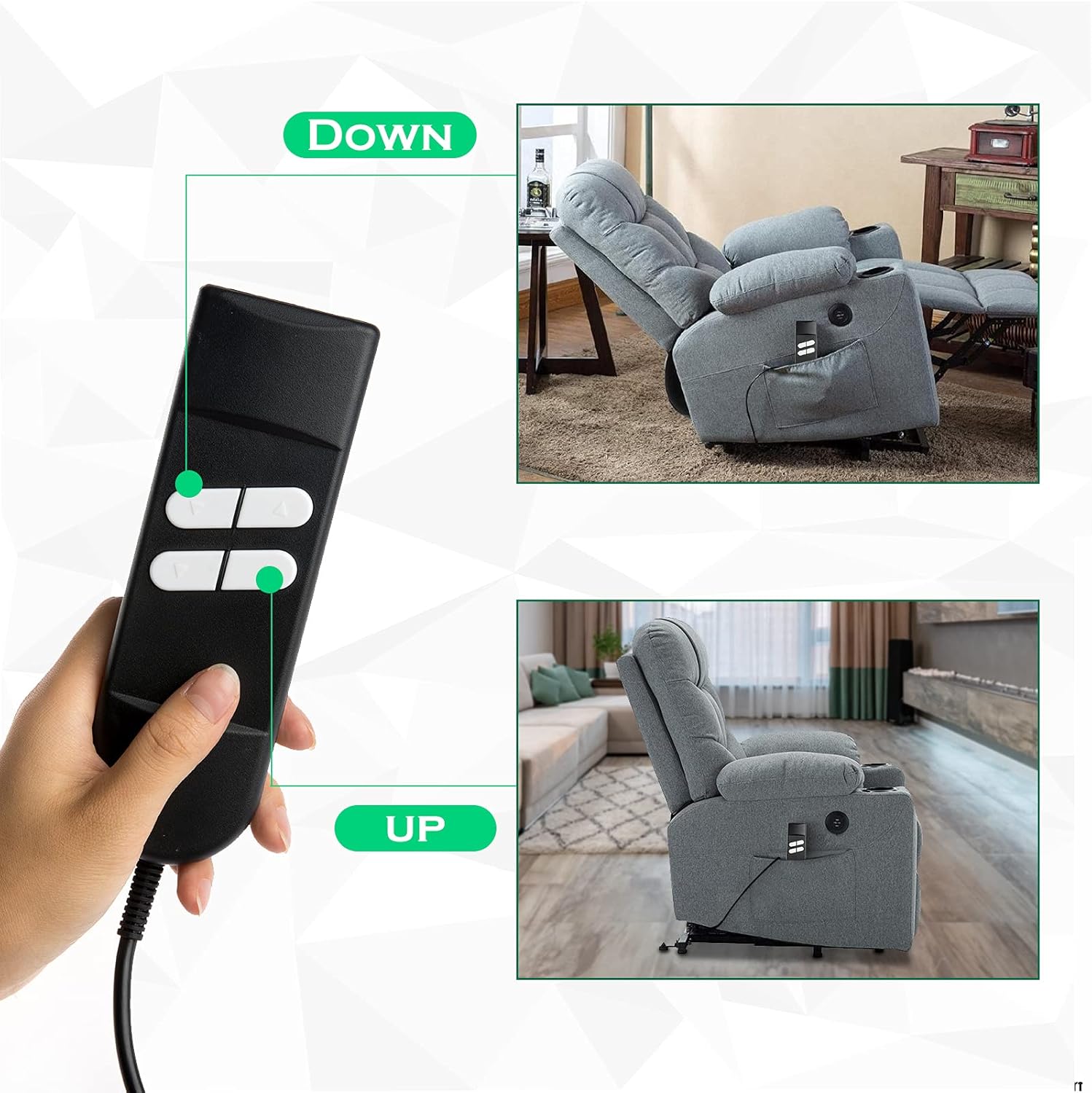 ICYANG Lift Chair Remote Replacement 5 Pin Power Lift Chair Recliner Hand Control, Catnapper Recliner Parts UP/Down 4 Button Roll line 180 Degree Electric Sofa Remote for Okin Power Recliners