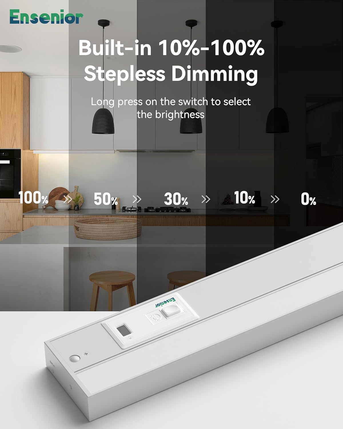 Ensenior 12 Inch Hand Wave Motion Sensor LED Under Cabinet Lighting with Hardwired or Plug-in Installation, Dimmable Under Counter Lights with 2.4G Wireless Control for Kitchen, 5CCT, 120V, 8W 500LM