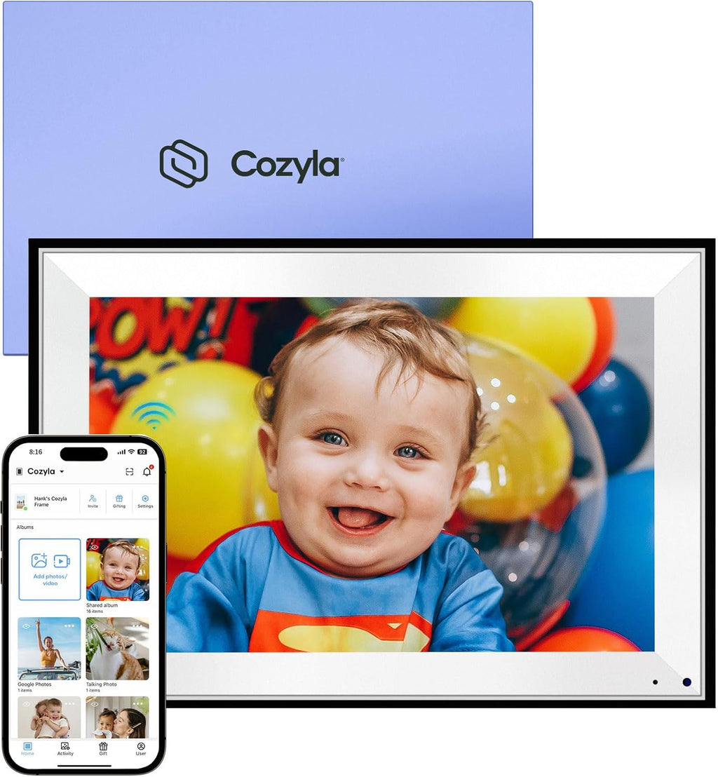 Cozyla 10.1'' WiFi Digital Picture Frame AI-Enhanced Free Unlimited Storage Auto-Rotate Share Photo＆Video via Apps from Phone Smart Digital Photo Frame Electric Picture Frame Slideshow Display Mat