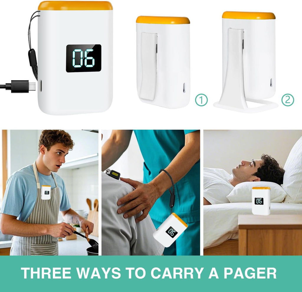 Caregiver Pager Wireless Call Button for Elderly Monitoring Vibration Call Bell Medical Alert System with Digital Display for Elderly/Patient/Disabled at Home/Hospital/Clinic
