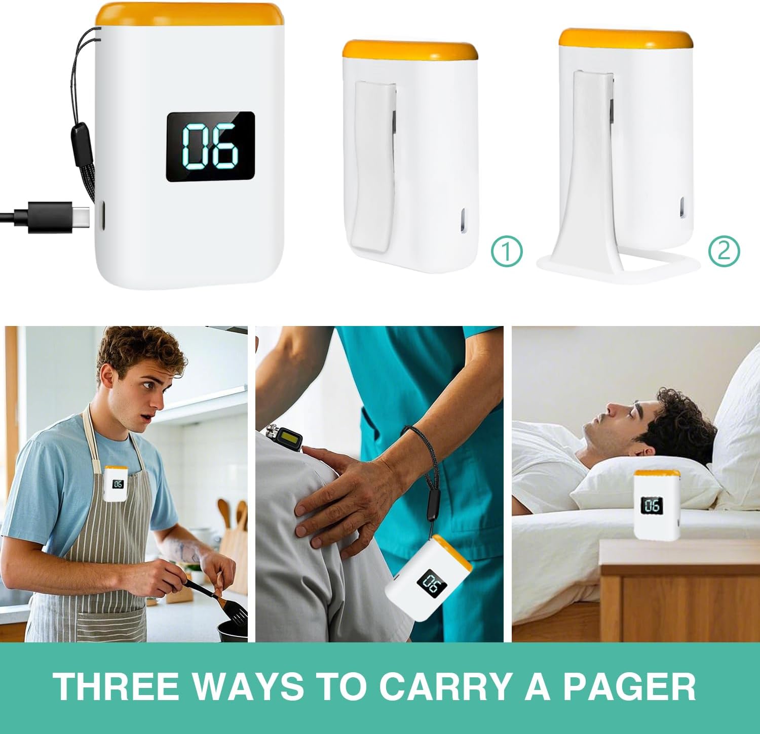 Caregiver Pager Wireless Call Button for Elderly Monitoring Vibration Call Bell Medical Alert System with Digital Display for Elderly/Patient/Disabled at Home/Hospital/Clinic