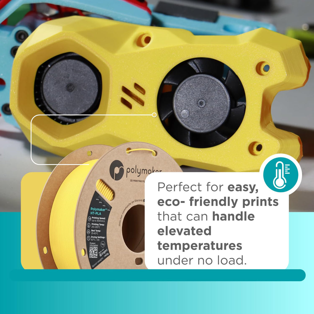 Polymaker HT-PLA Filament 1.75mm Yellow, High Temp PLA for 3D Printing, Heat Stable Up to 150°C, Easy to Print, Works with Most FDM Printers, 1kg Spool