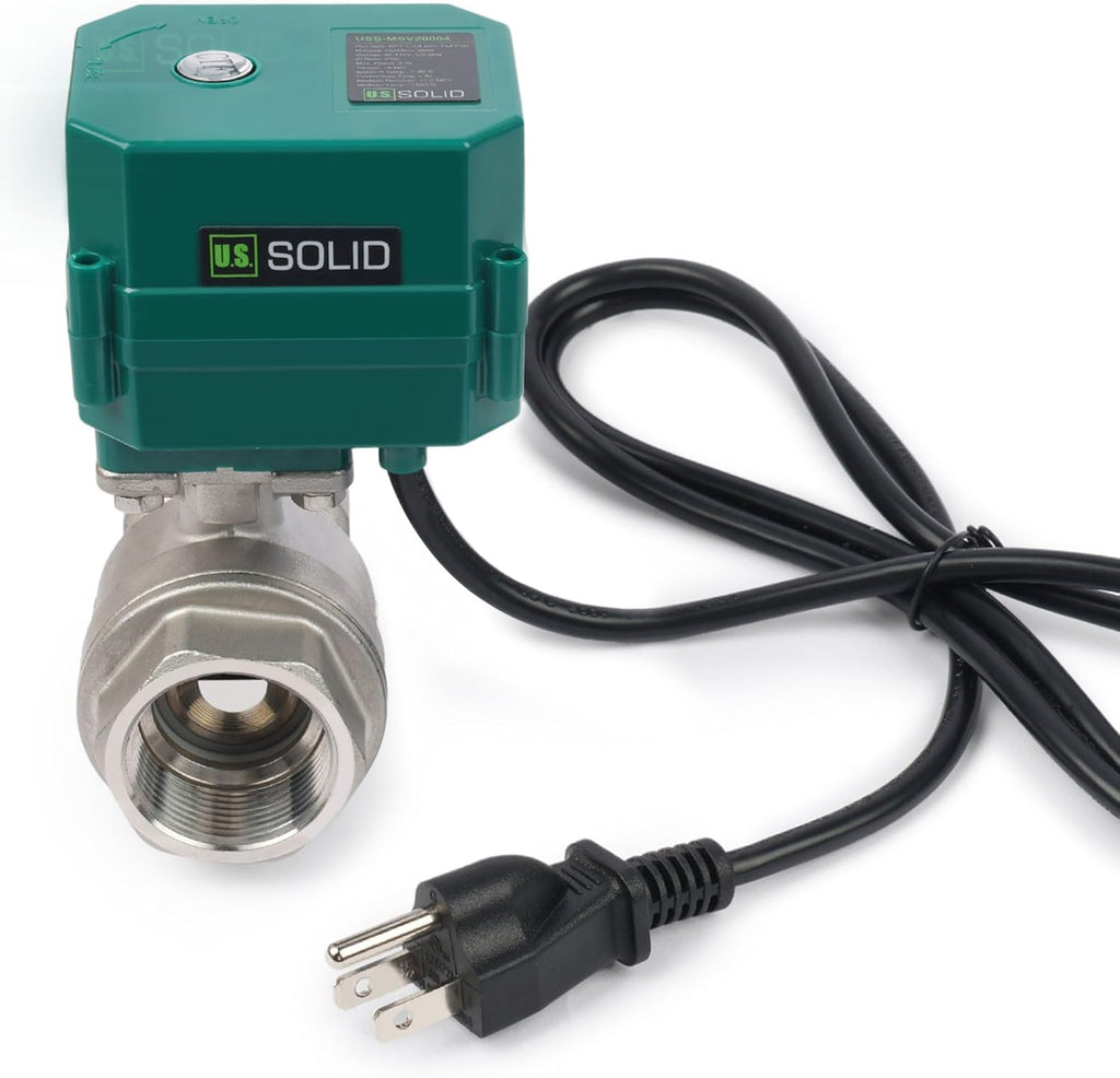 U.S. Solid 1-1/4" Motorized Ball Valve with US Plug 110VAC Stainless Steel Electrical Ball Valve,Auto Return, Normally Closed, IP65