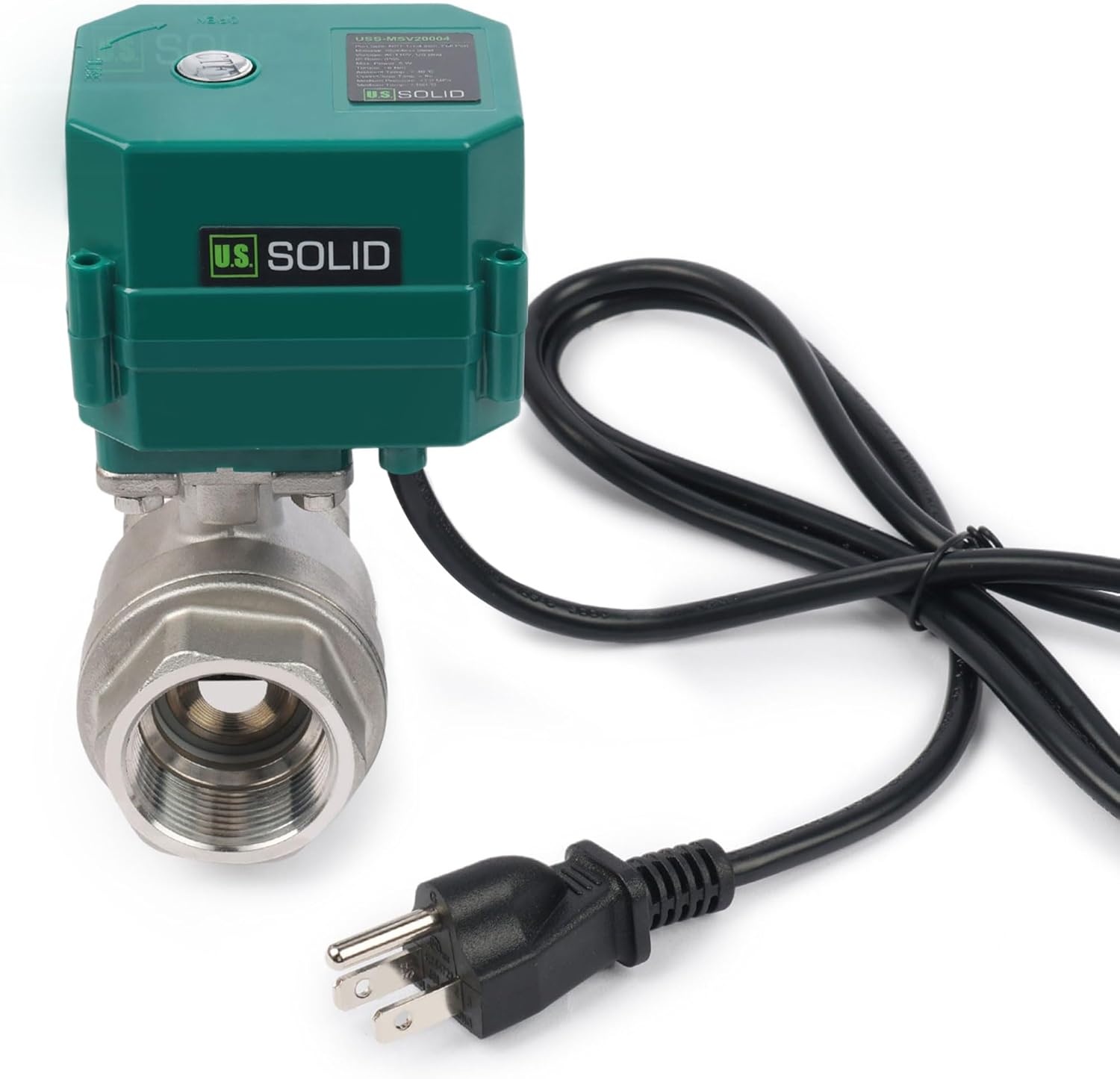 U.S. Solid 1-1/4" Motorized Ball Valve with US Plug 110VAC Stainless Steel Electrical Ball Valve,Auto Return, Normally Closed, IP65