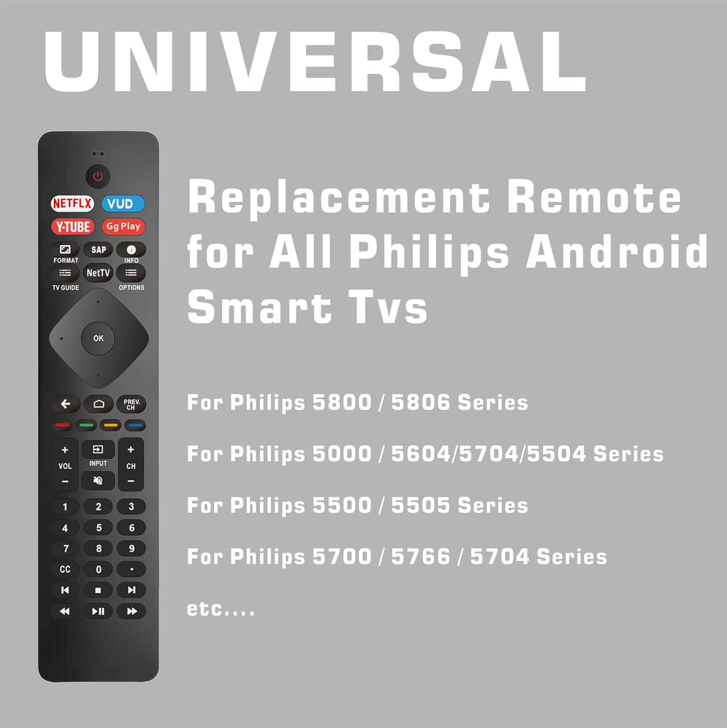 Universal TV Remote Replacement for Philips SmartTV Remote Replacement for Phillips TV Remote Control Replacement for Phillips 4K UHD Android Smart TVs Remote (NH800UP)