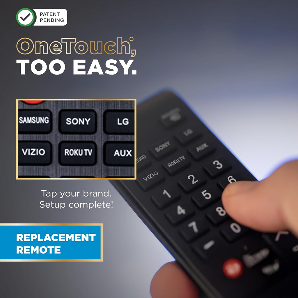 UltraPro OneTouch Universal Remote Replacement Compatible for All Samsung, LG, Sony, Vizio and Roku TV Smart TV, LED, LCD, HDTV, 3D, Series TV, Black, 84011