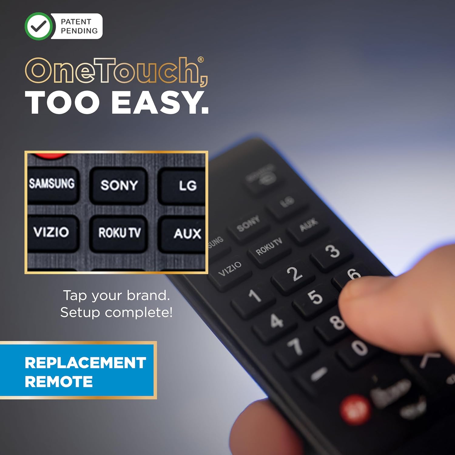 UltraPro OneTouch Universal Remote Replacement Compatible for All Samsung, LG, Sony, Vizio and Roku TV Smart TV, LED, LCD, HDTV, 3D, Series TV, Black, 84011