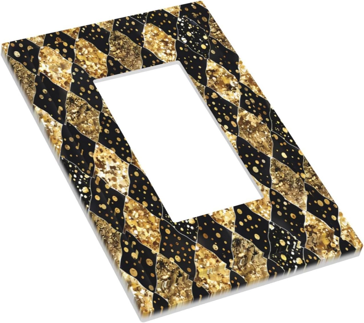 Gold Black Marble Geometric Plaid Glitter Decorative Outlet Covers 1 Gang Single Rocker Light Switch Cover Plate Wall Plates GFCI Faceplate for Bedroom Bathroom Decor