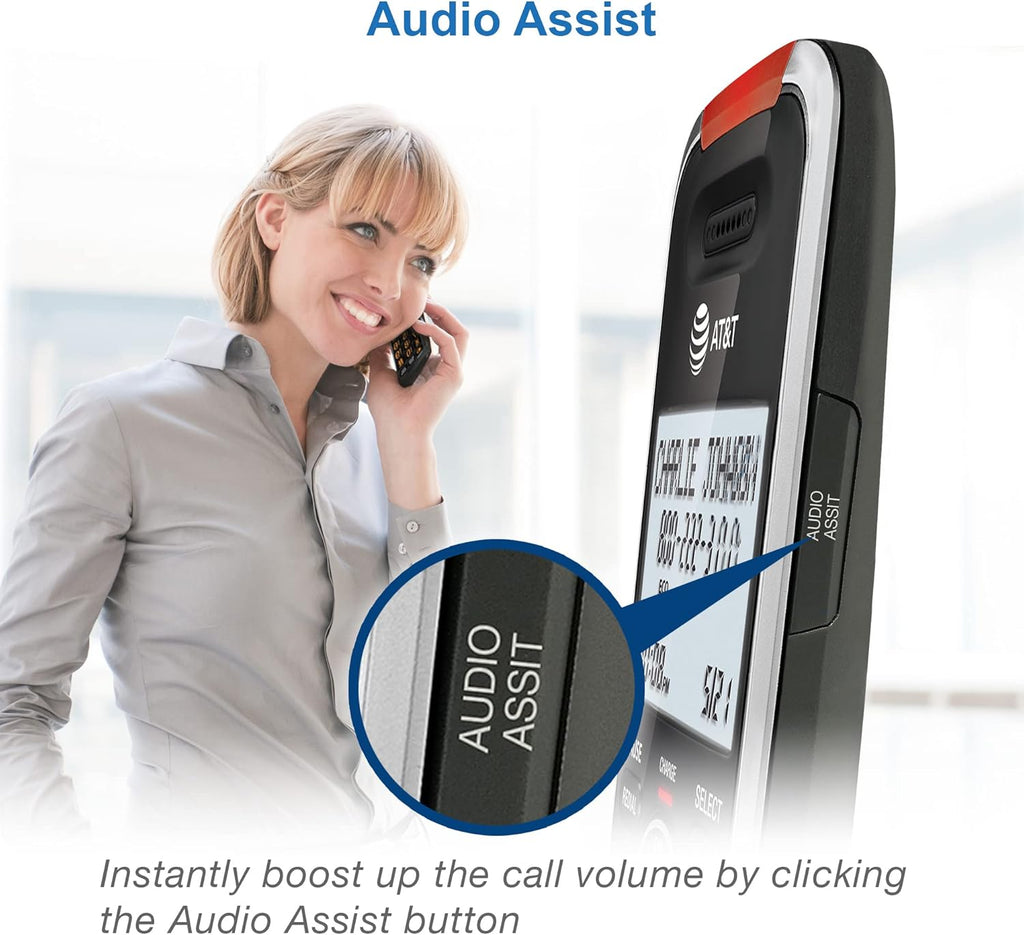 AT&T BL102-4 DECT 6.0 4-Handset Cordless Phone for Home with Answering Machine, Call Blocking, Caller ID Announcer, Audio Assist, Intercom, and Unsurpassed Range, Silver/Black