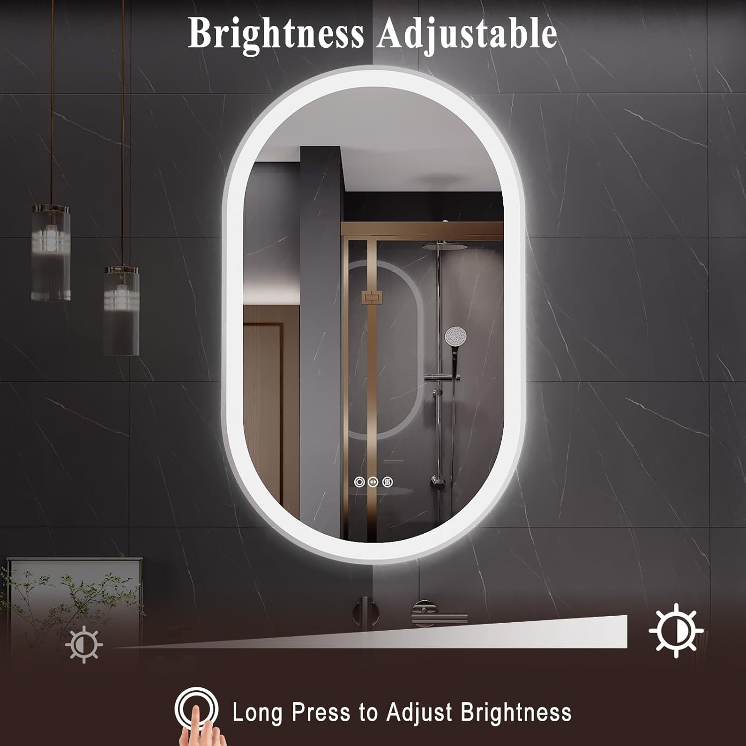 LED Mirror for Bathroom, 24x40 Inch Vanity Mirror with Lights，Anti-Fog Oval Bathroom Mirror, 3 Colors and Stepless Dimmable Wall Mounted Makeup Mirror with Metal Frame (Silver)