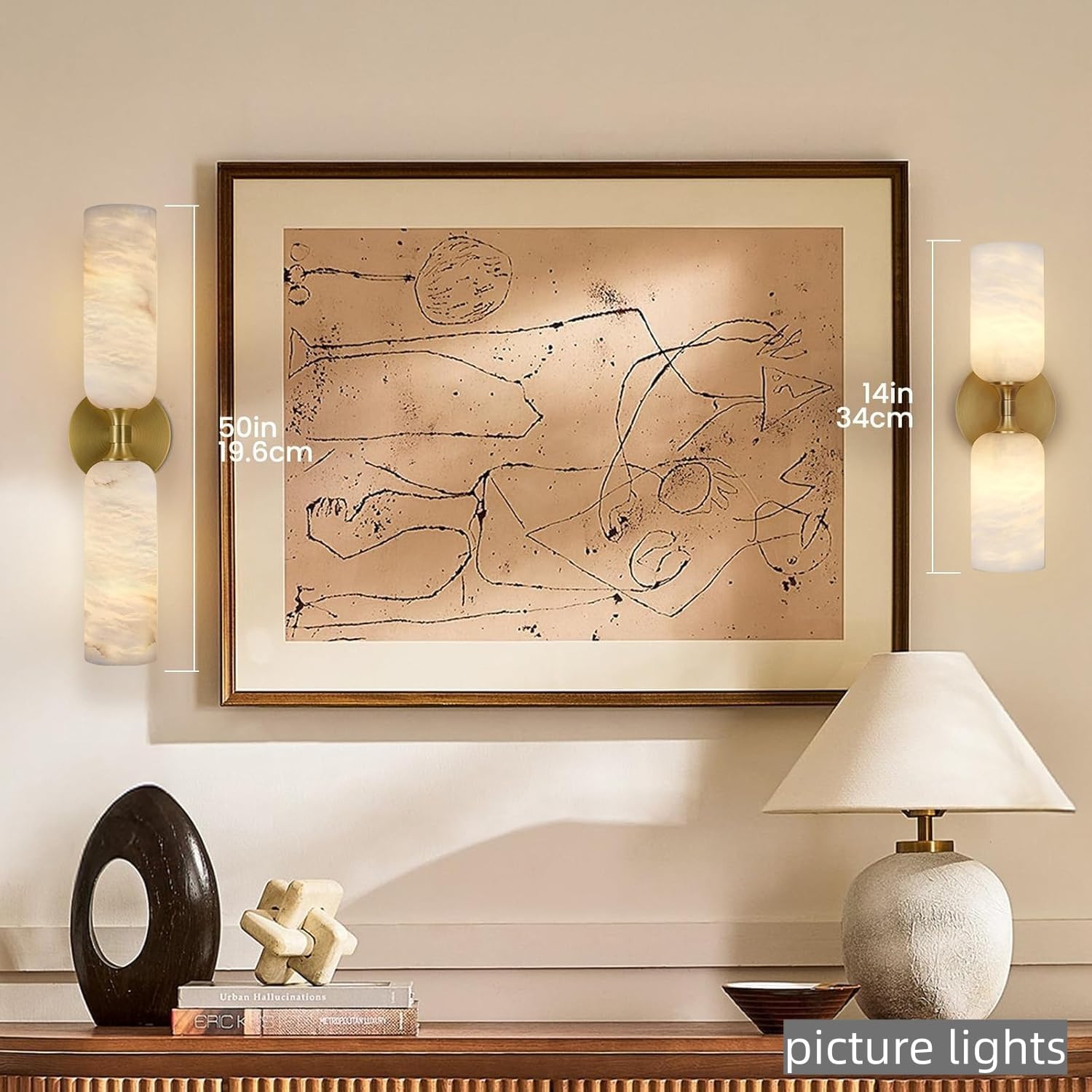 20in Alabaster Wall Sconce Antique Brass Sconces Wall Lighting, Imported Alabaster Modern Marble Bathroom Vanity Sconces, Gold Sconce Wall Decor, For Bedroom Living Room Staircases Hallway Foyer
