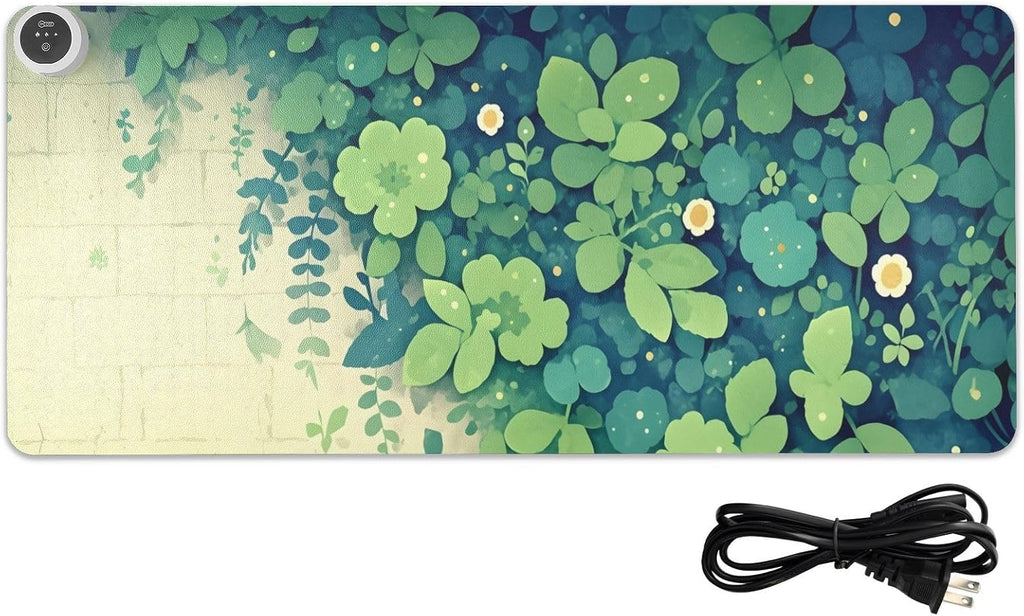 Large Heated Mouse Pad,Leather Desk Mat,31.5"x13",Hand Warmer Pads for Desk,Leaf(Green)