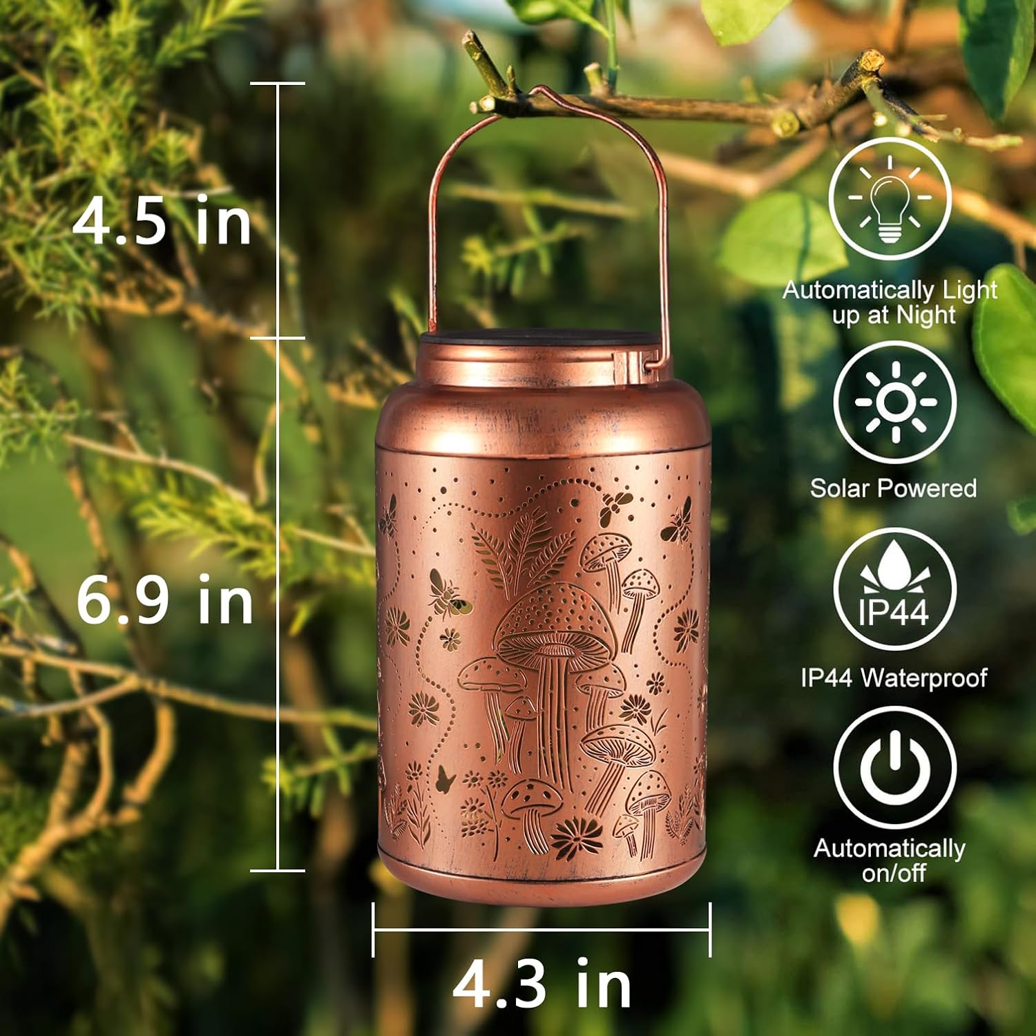 Solar Lanterns Outdoor Waterproof Bee Mushroom Decoration Gifts for Women Mon Grandma Hanging Solar Lights for Outside Metal LED Lanterns for Yard, Patio, Garden Decor