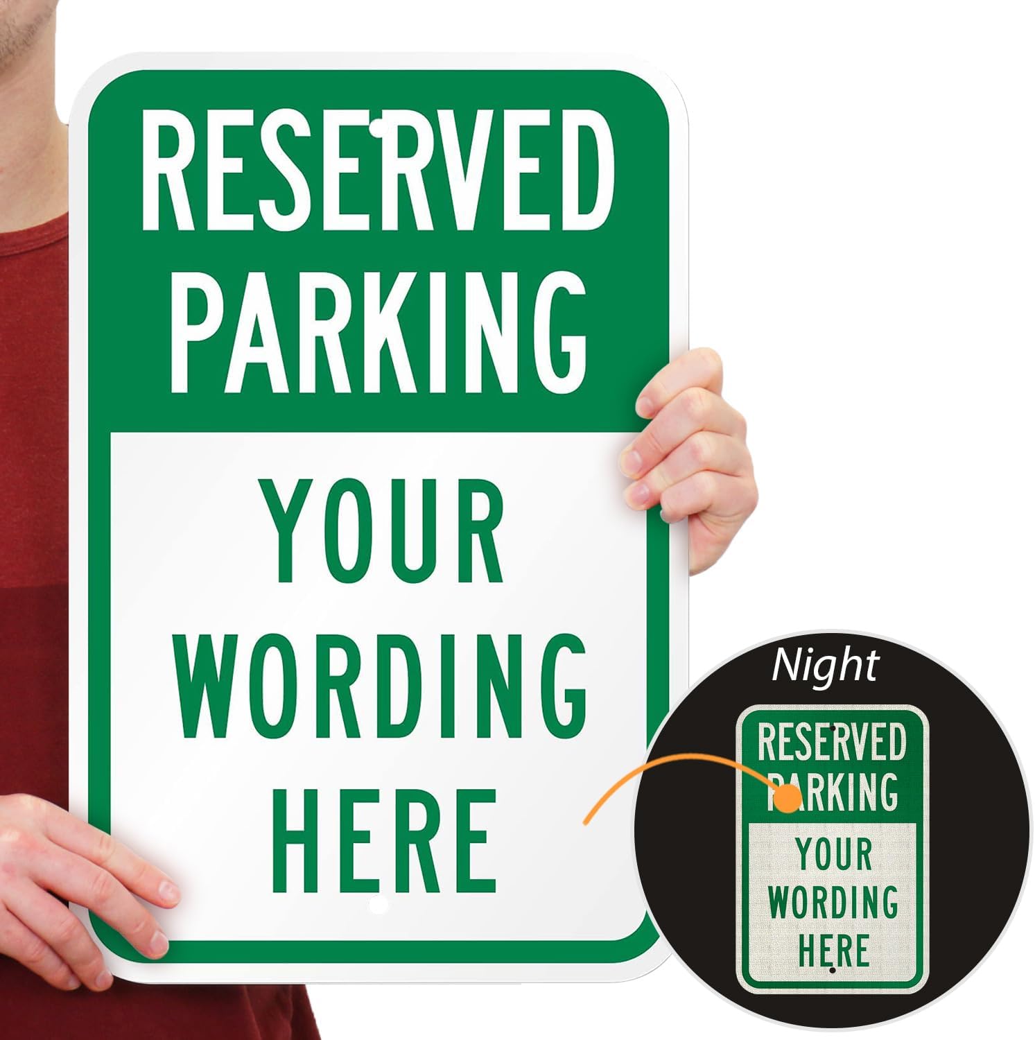 SmartSign 18 x 12 inch “Reserved Parking” Custom Metal Sign - Add Text, 63 mil Aluminum, 3M Laminated Engineer Grade Reflective Material, Green and White, Made in USA