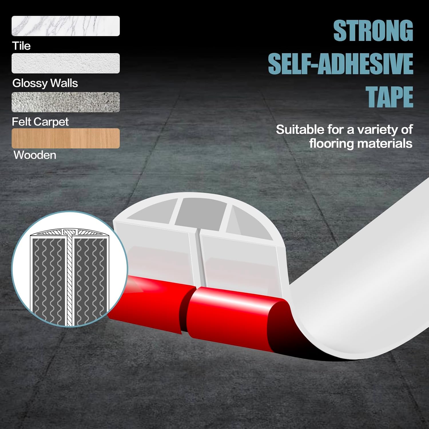 Floor Cord Cover Self Adhesive Cord Hider,3.3FT Cable Management, Extension Strip Protector for Wires, Prevent Cable Trips for Offices, Gyms, Exhibitions Cavity:0.47"(W) x 0.35"(H) White