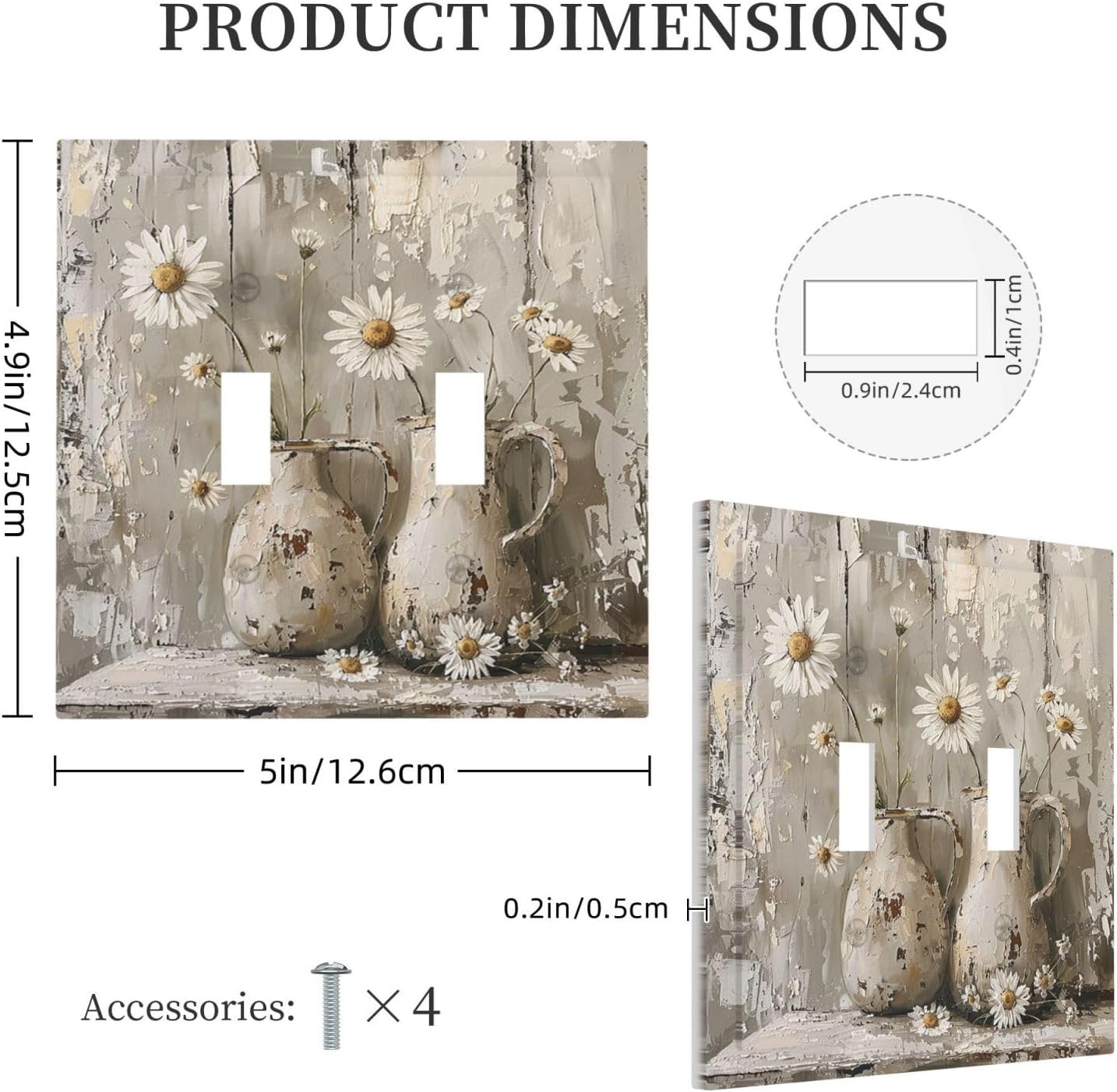 Decorative Switch Plates Vintage Rustic Floral White Daisy Flower Oil Painting Style 2 Gang Double Toggle Outlet Light Switch Cover Wall Plate Electrical Faceplate for Home Farmhouse Decor