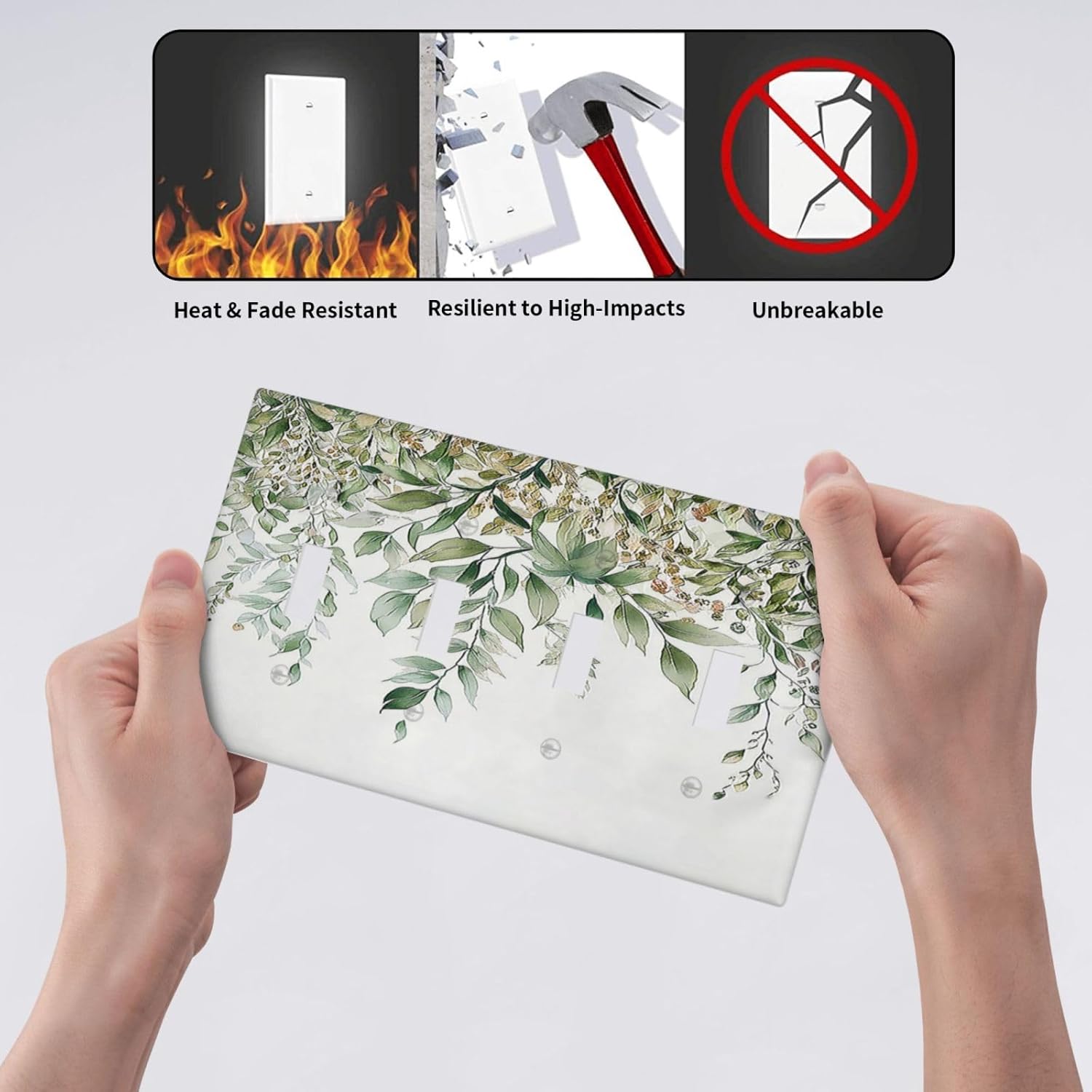 Light Switch Covers Sage Green Eucalyptus Watercolor Plant Leaves Quad Toggle Electrical Faceplate 4 Gang Wall Plate Decorative Switch Plates for Bedroom Bathroom Decor