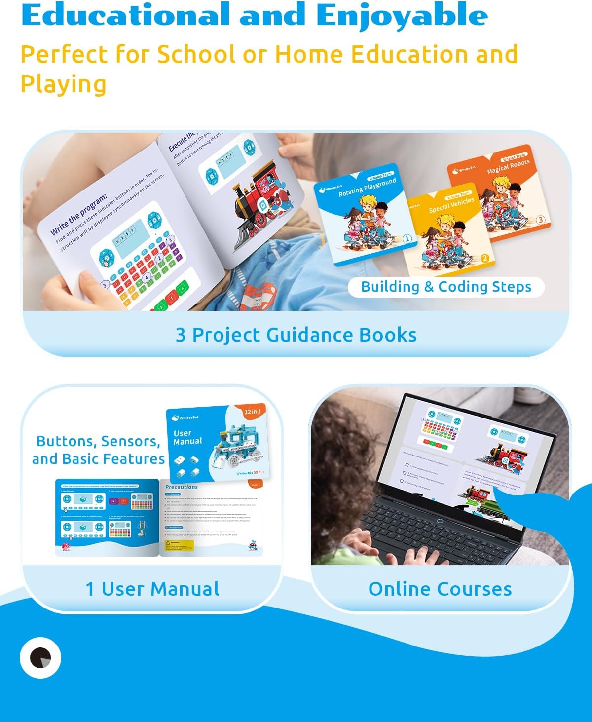 WhalesBot D3 Pro 12-in-1 STEM Wecode Pad Coding Robot Kit for Kids, 388-Piece Educational Building Set with Interactive Storytelling, Ideal Toy Gift for Boys & Girls Ages 6-8