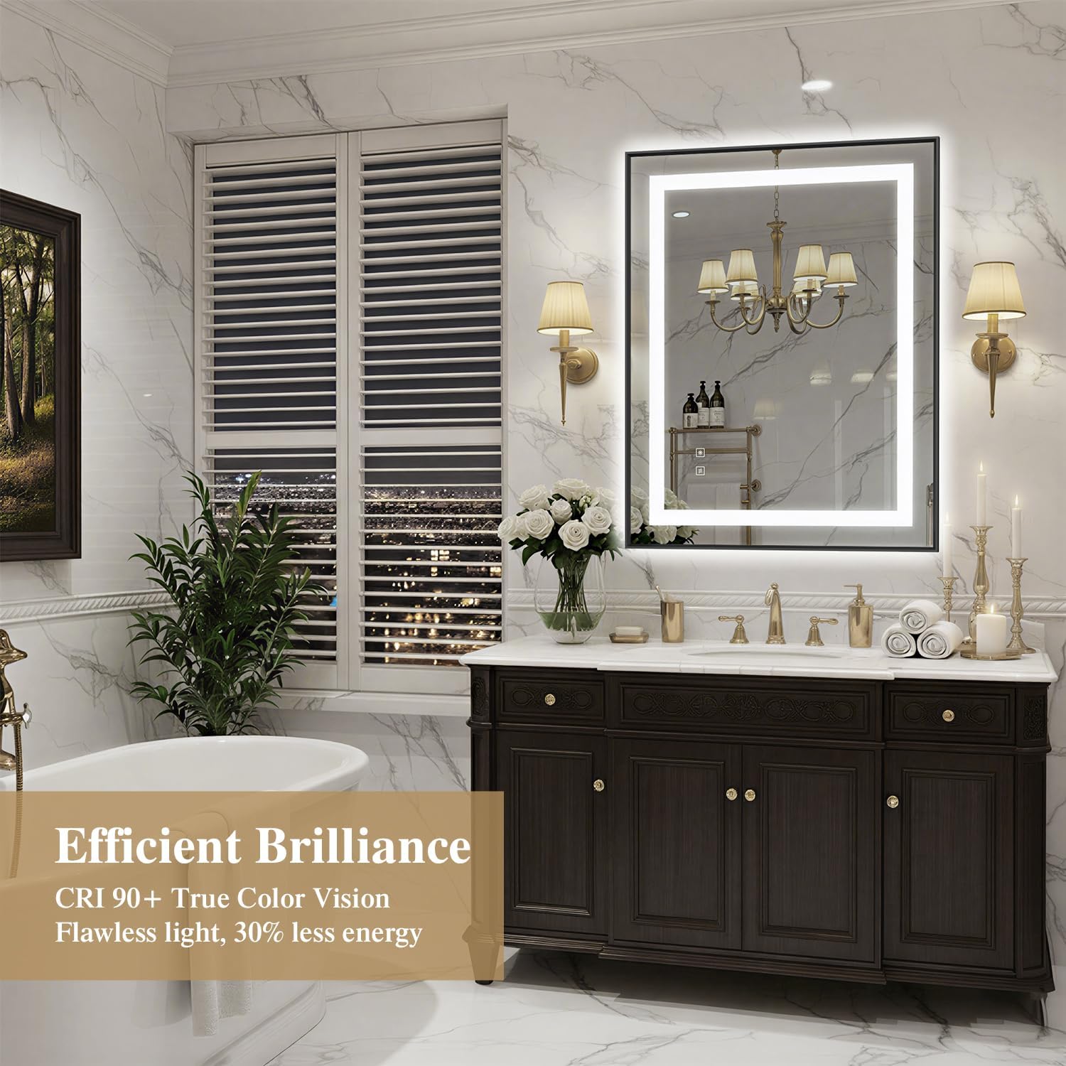 28X36 Inch LED Bathroom Mirror with Lights, Black Frame Frontlit+ Backlit Bathroom Vanity Mirror for Wall, Ultra-Clear Tempered Glass, Shatter-Proof, Anti-Fog and Memory Function, ETL Listed