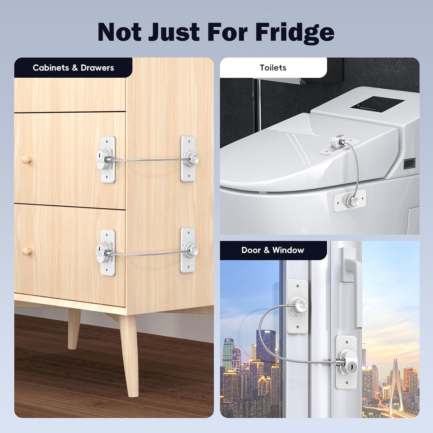 2 Pack Refrigerator Door Lock with Adhesive, No Tools Required, Child Proof Fridge Door Lock for Kids and Pets, Self Adhesive Latch for Freezer, Cabinets, Drawers, Air Oven, Windows (Patent)