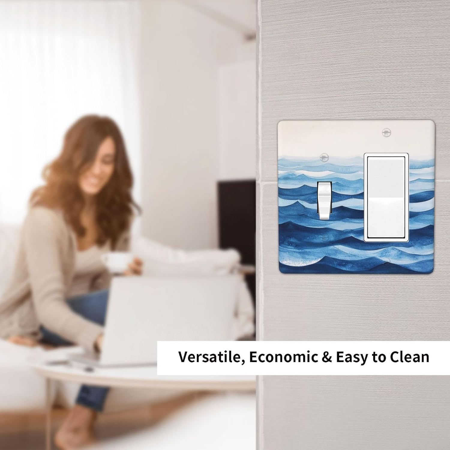 Outlet Covers Blue Watercolor Textured Abstract Ocean Wave 1 Toggle 1 Rocker Combo Light Switch Cover Plate Decorative Switch Plate Covers Electrical Wall Plate for Bedroom living Room Decor