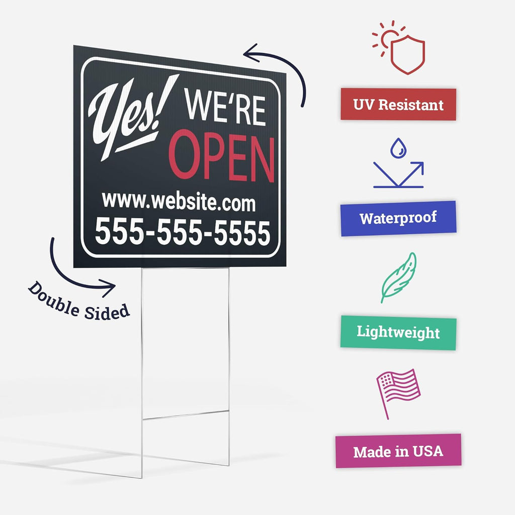 50 pack 30x18" Double Sided Customizable Outdoor Yard Sign made from Corrugated Plastic with Metal "H" Stake, Easy to Design, Sign for Business, Garage or Yard Sale, Home, Office, (30" x 18" - Qty 50)