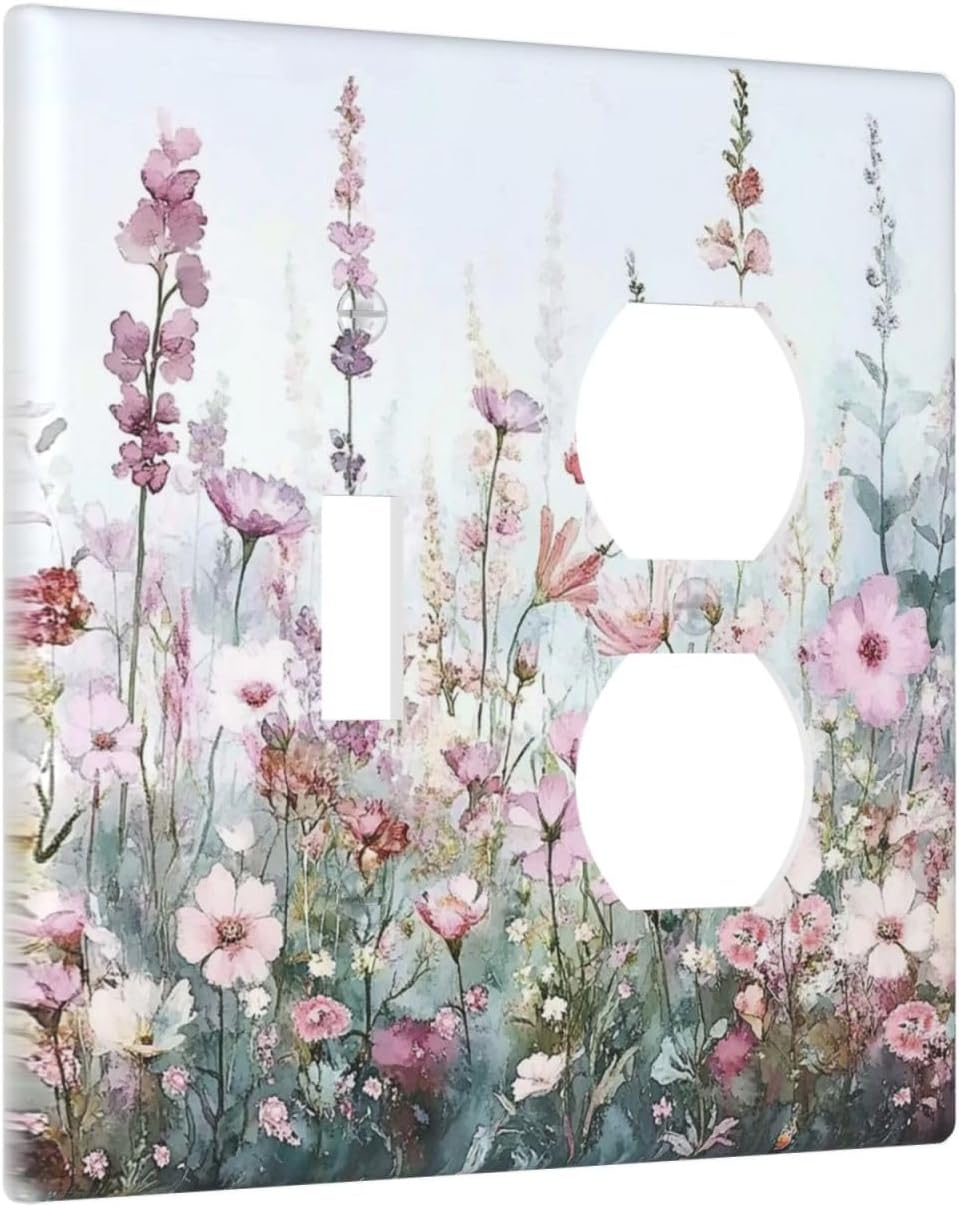 Pink Floral Watercolor Botanical Wildflowers Wallplates 1 Toggle 1 Duplex Switch Plate Electrical Gfci Faceplate Decorative Light Switch Covers For Bed Room Living Room Decor