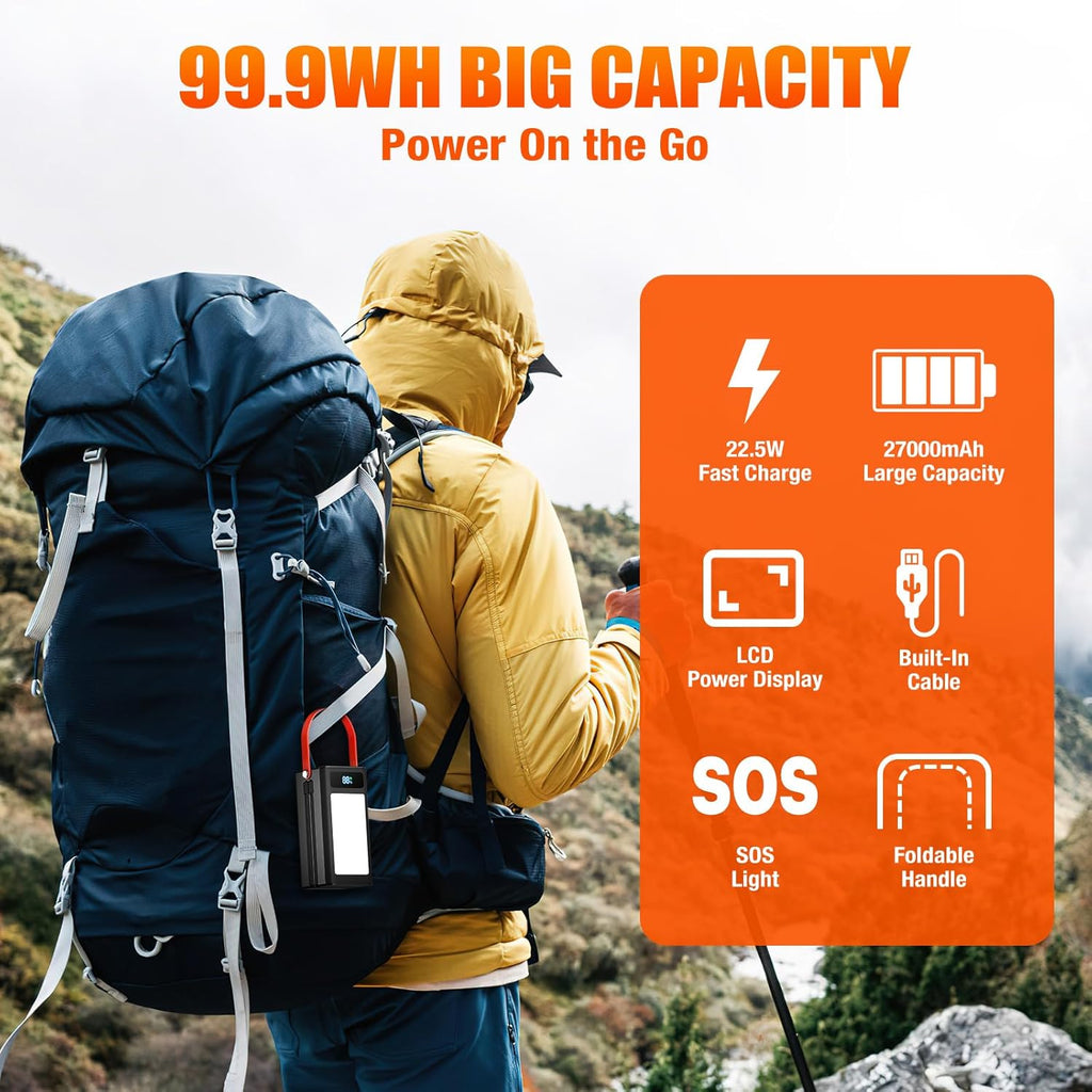 Portable Power Bank Station 99Wh Outdoor Generator LCD Display Backup Phone Battery Pack Portable PD Fast Charger for Laptop Cellphone Travel Camping Home Use with Full Flashlight