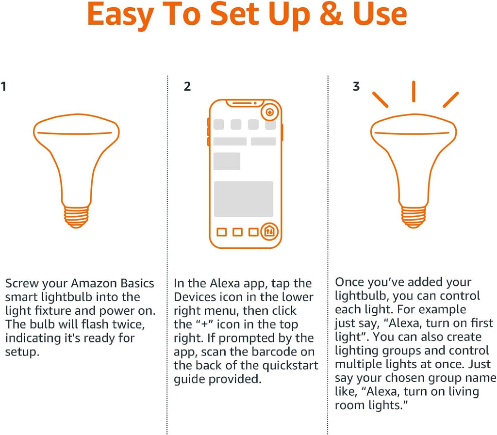 Amazon Basics Smart BR30 LED Light Bulb, Dimmable Soft White (2700K), 9W (60W Equivalent), 800LM, Works with Alexa Only, 2.4 GHz Wi-Fi, No Hub Required, 1 Pack