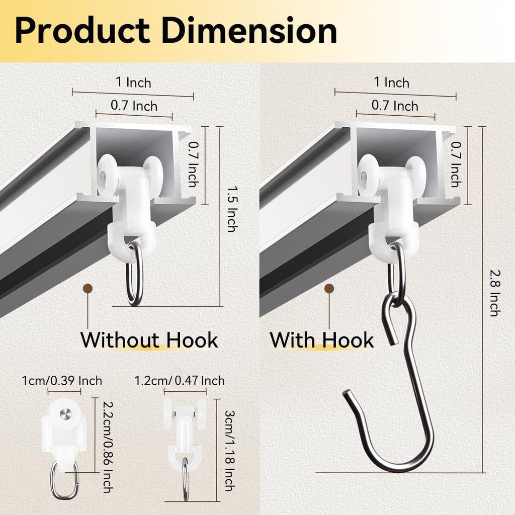 Curtain Track, Ceiling Curtain Track for Room Divider, Ceiling Mount Rail Set with Roller Hooks, White, 9ft - 12ft