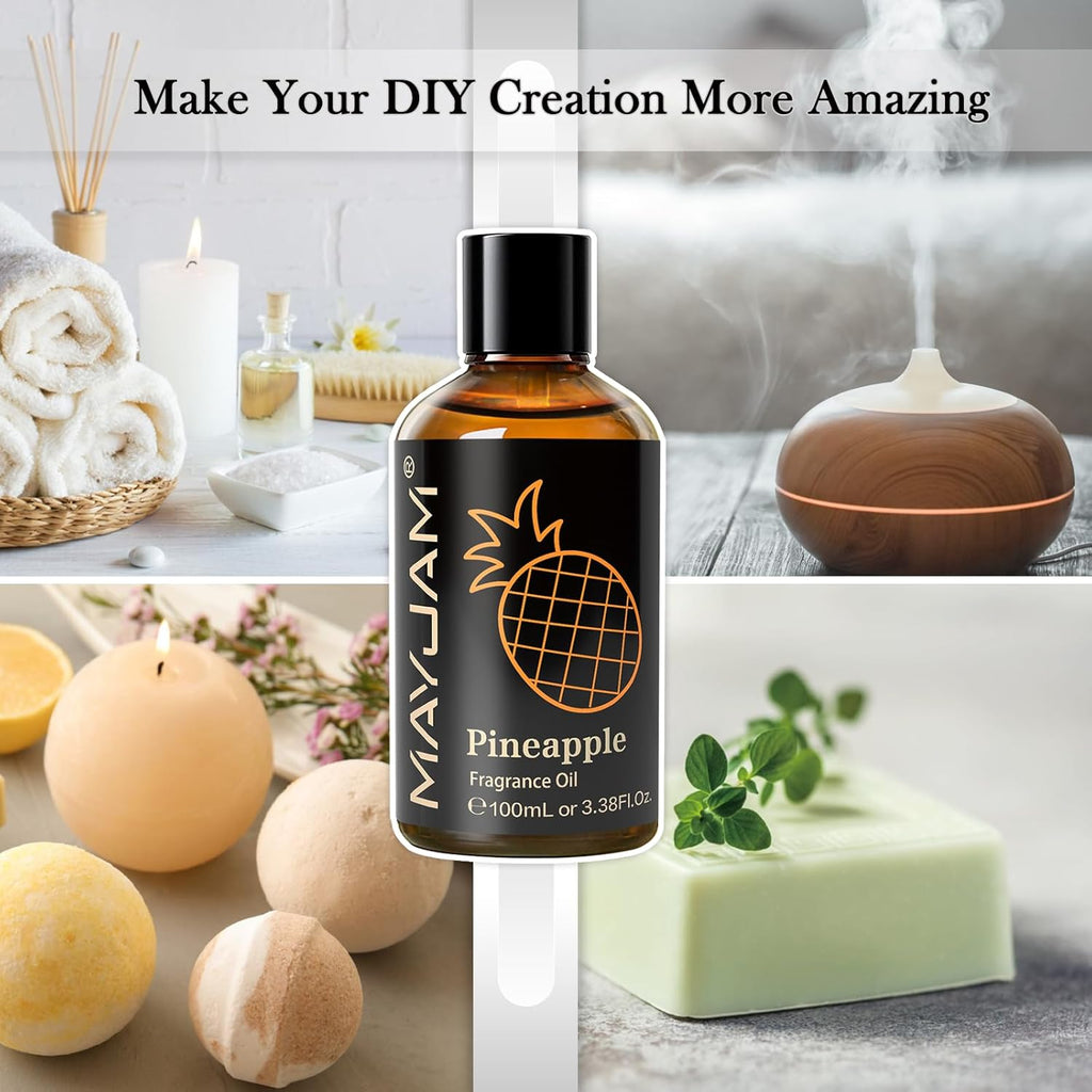 MAYJAM 100ML/3.38FL.OZ Pineapple Fragrance Oils with Glass Dropper, Essential Oils for Diffusers for Home, Long Lasting Scented Oils for Diffusers Soap Candle Making