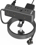 Desk Clamp Power Strip 15FT, Desktop Edge Mount Charging Station with 9 AC Outlets, 1700J Under Desk Surge Protector, Fit 2.75" Tabletop, Extension Cord for Home Office, Black