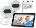 Simsky Split Screen Video Baby Monitor with Cameras, Dual 4MP Cameras with 6X Zoom, 7" UHD Touch Screen Portable Audio Baby Monitor 32GB Local Storage
