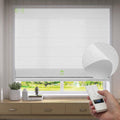 ZSTARR Smart Roman Shades Rechargeable Motorized Blinds with Remote Light Filtering Roman Window Shades Plain Fold Soft for Doors Bedroom, Custom Size (Light White)