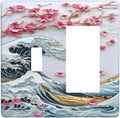 Outlet Covers The Great Wave Off Kanagawa With Sakura 1 Toggle 1 Rocker Combination Decorative Wall Plate Electrical Switch Plates Light Switch Cover Plate for Bedroom Bathroom Decor